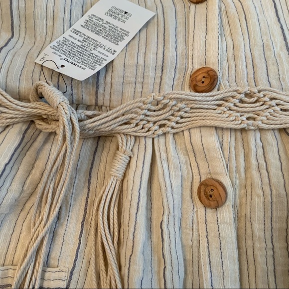 Zara Macrame Belted Striped Dress Cotton Size XS - Picture 8 of 9